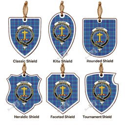 Mercer Tartan Crest Shield Wood Ornament , Scottish Heritage Family Keepsake Gift