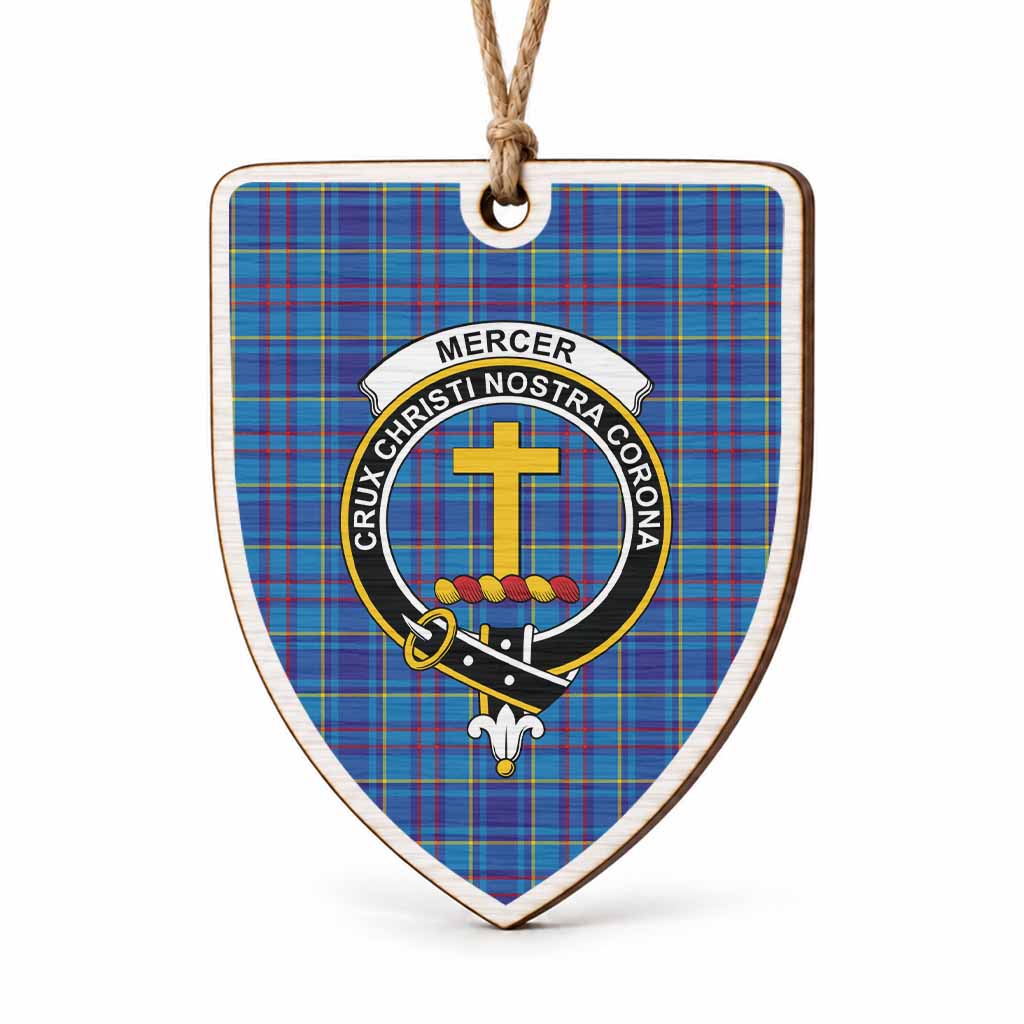 Mercer Tartan Crest Shield Wood Ornament , Scottish Heritage Family Keepsake Gift