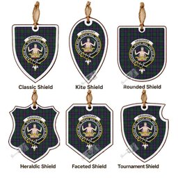 Urquhart Tartan Crest Shield Wood Ornament , Scottish Heritage Family Keepsake Gift