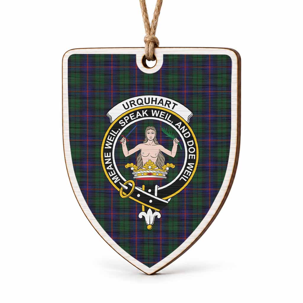 Urquhart Tartan Crest Shield Wood Ornament , Scottish Heritage Family Keepsake Gift