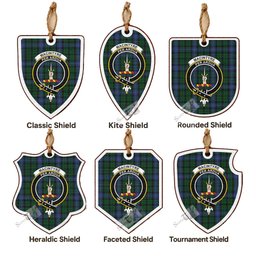 MacIntyre (McIntyre) Tartan Crest Shield Wood Ornament , Scottish Heritage Family Keepsake Gift
