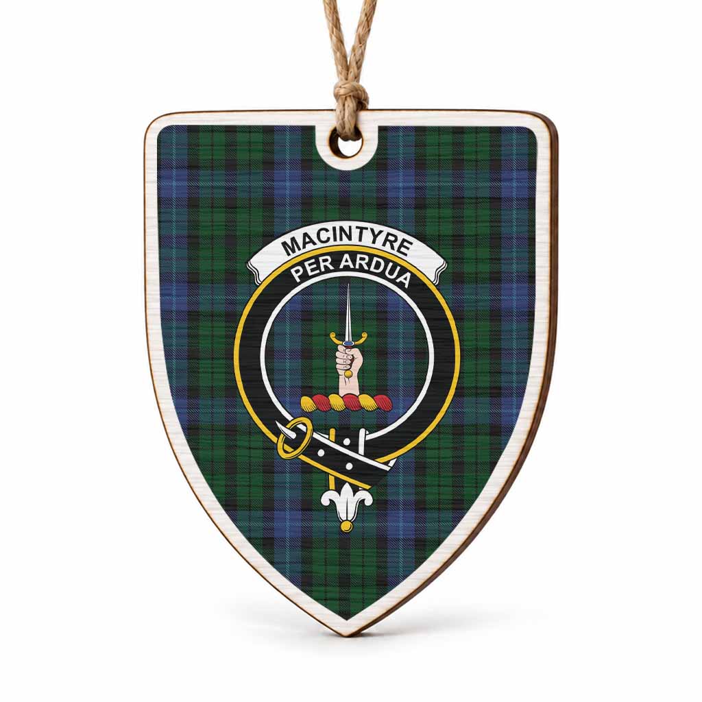 MacIntyre (McIntyre) Tartan Crest Shield Wood Ornament , Scottish Heritage Family Keepsake Gift