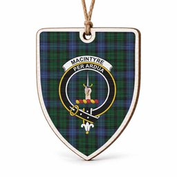 MacIntyre (McIntyre) Tartan Crest Shield Wood Ornament , Scottish Heritage Family Keepsake Gift