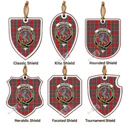 MacBean (MacBain) Tartan Crest Shield Wood Ornament , Scottish Heritage Family Keepsake Gift