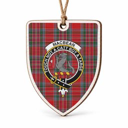 MacBean (MacBain) Tartan Crest Shield Wood Ornament , Scottish Heritage Family Keepsake Gift