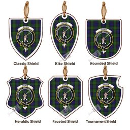 Gunn Tartan Crest Shield Wood Ornament , Scottish Heritage Family Keepsake Gift