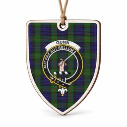 Gunn Tartan Crest Shield Wood Ornament , Scottish Heritage Family Keepsake Gift
