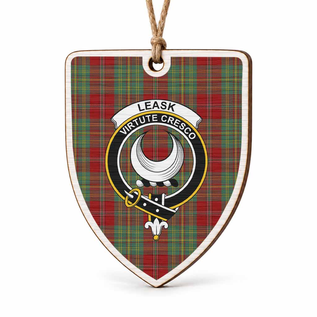 Leask Tartan Crest Shield Wood Ornament , Scottish Heritage Family Keepsake Gift