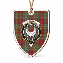 Leask Tartan Crest Shield Wood Ornament , Scottish Heritage Family Keepsake Gift