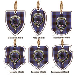 Rutherford Tartan Crest Shield Wood Ornament , Scottish Heritage Family Keepsake Gift