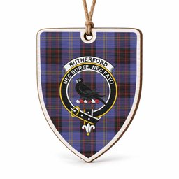 Rutherford Tartan Crest Shield Wood Ornament , Scottish Heritage Family Keepsake Gift