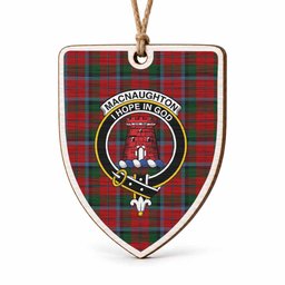 MacNaughton (McNaughton) Tartan Crest Shield Wood Ornament , Scottish Heritage Family Keepsake Gift