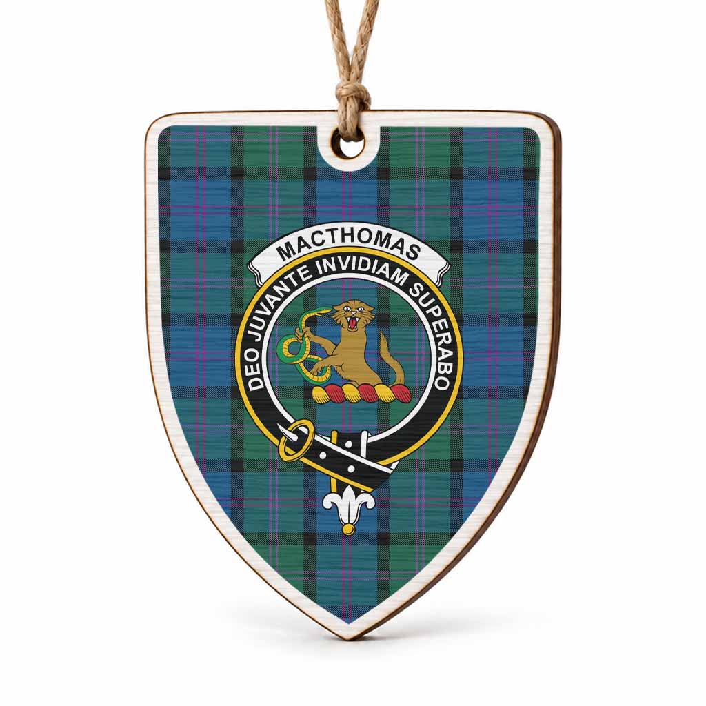 MacThomas (McThomas) Tartan Crest Shield Wood Ornament , Scottish Heritage Family Keepsake Gift