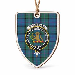 MacThomas (McThomas) Tartan Crest Shield Wood Ornament , Scottish Heritage Family Keepsake Gift