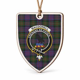 MacDonell (McDonell) Tartan Crest Shield Wood Ornament , Scottish Heritage Family Keepsake Gift