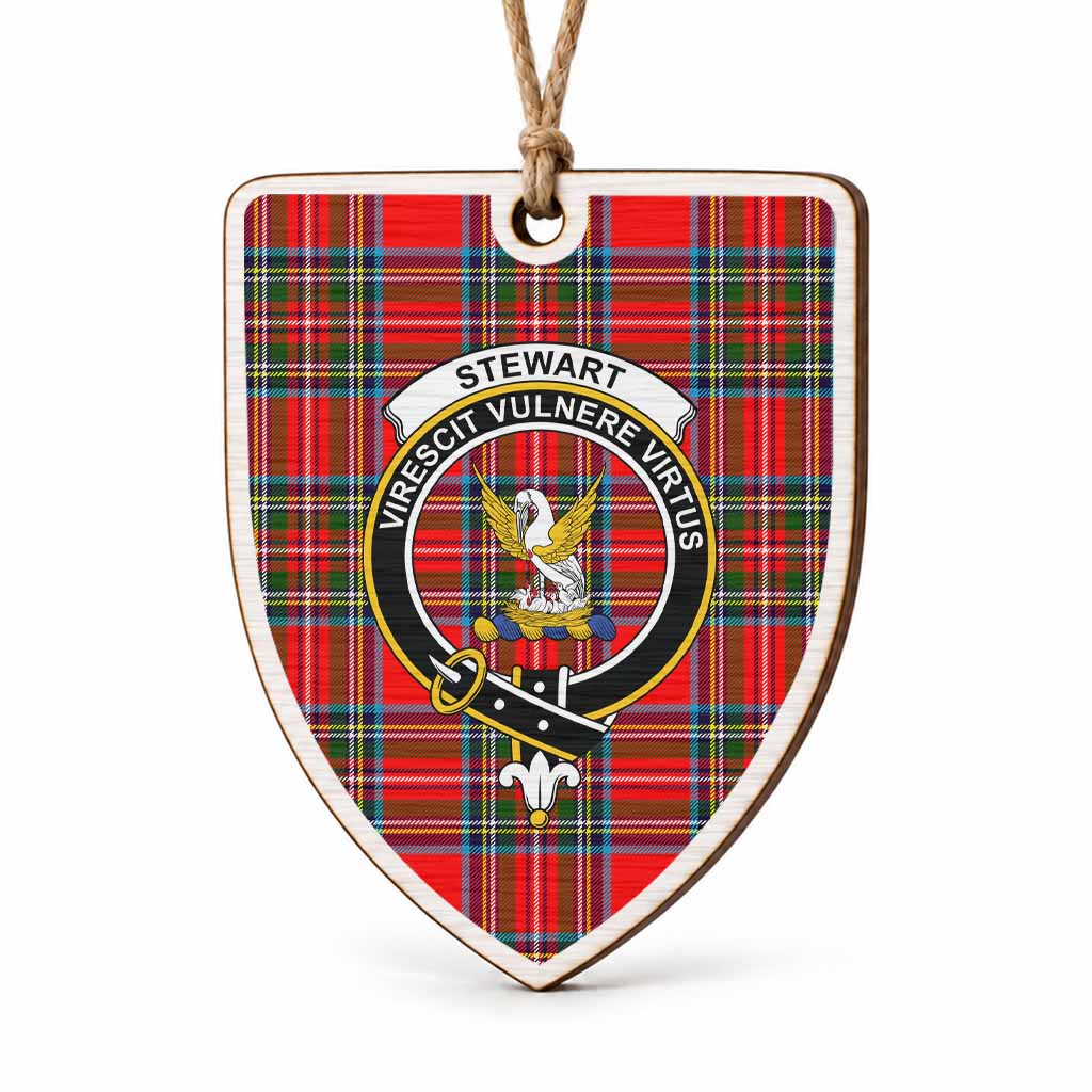 Stewart (Stuart) Tartan Crest Shield Wood Ornament , Scottish Heritage Family Keepsake Gift