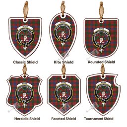 Ross Tartan Crest Shield Wood Ornament , Scottish Heritage Family Keepsake Gift
