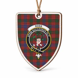 Ross Tartan Crest Shield Wood Ornament , Scottish Heritage Family Keepsake Gift