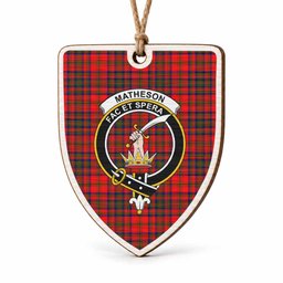 Matheson Tartan Crest Shield Wood Ornament , Scottish Heritage Family Keepsake Gift