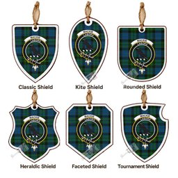 MacKie (McKie) Tartan Crest Shield Wood Ornament , Scottish Heritage Family Keepsake Gift
