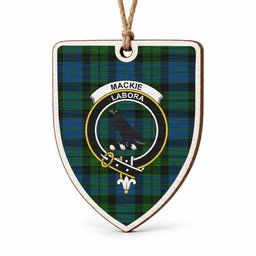 MacKie (McKie) Tartan Crest Shield Wood Ornament , Scottish Heritage Family Keepsake Gift