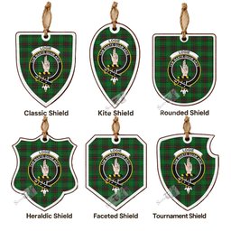 Logie Tartan Crest Shield Wood Ornament , Scottish Heritage Family Keepsake Gift