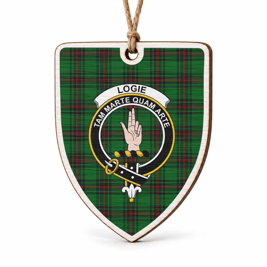 Logie Tartan Crest Shield Wood Ornament , Scottish Heritage Family Keepsake Gift