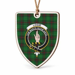Logie Tartan Crest Shield Wood Ornament , Scottish Heritage Family Keepsake Gift
