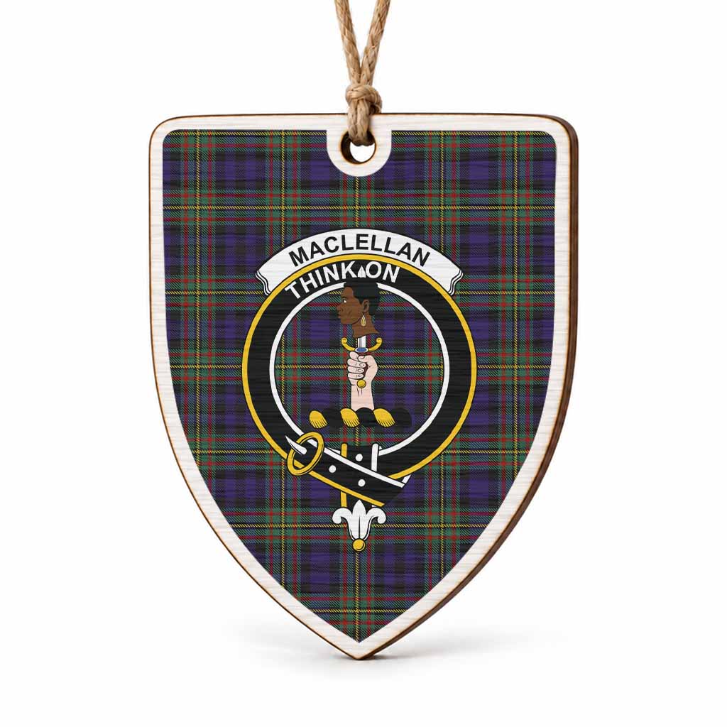 MacLellan (McLellan) Tartan Crest Shield Wood Ornament , Scottish Heritage Family Keepsake Gift