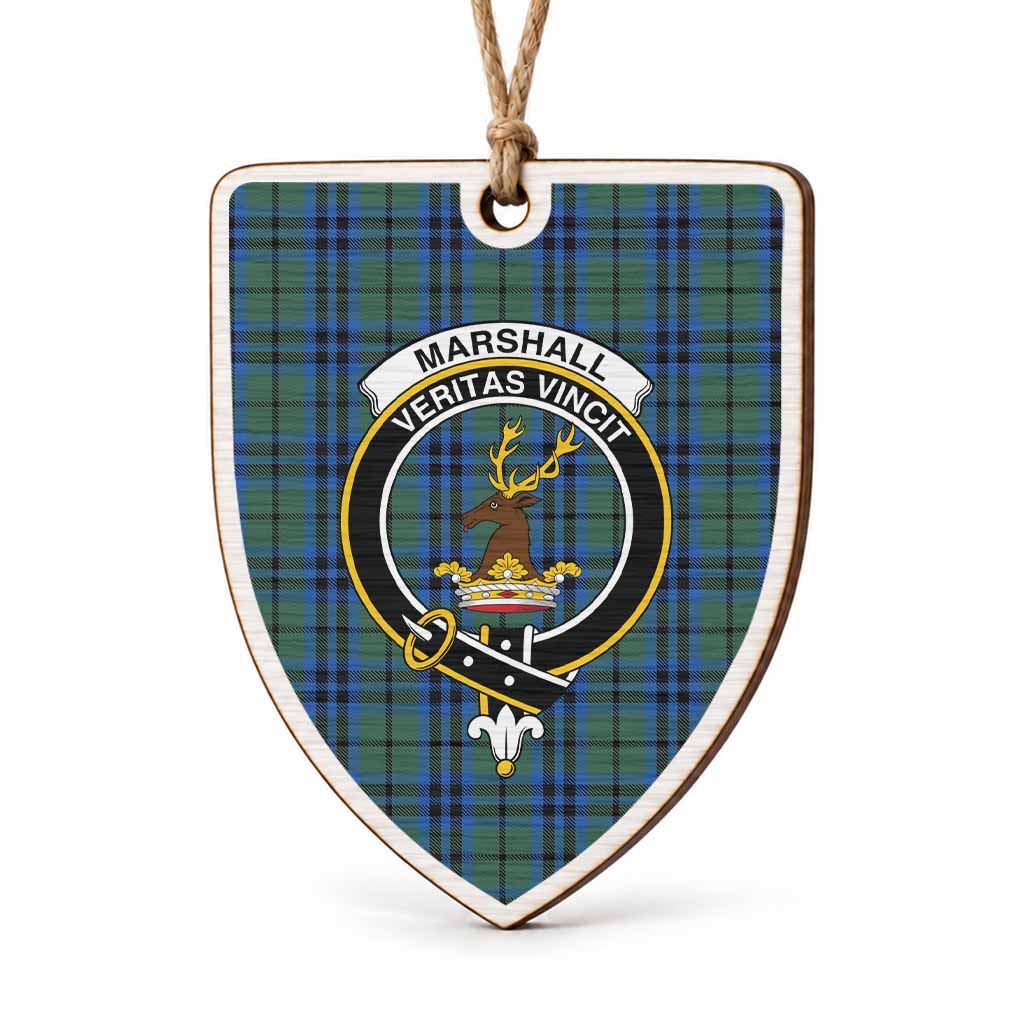 Marshall Tartan Crest Shield Wood Ornament , Scottish Heritage Family Keepsake Gift