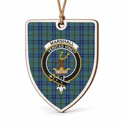 Marshall Tartan Crest Shield Wood Ornament , Scottish Heritage Family Keepsake Gift