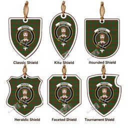 Menzies Tartan Crest Shield Wood Ornament , Scottish Heritage Family Keepsake Gift