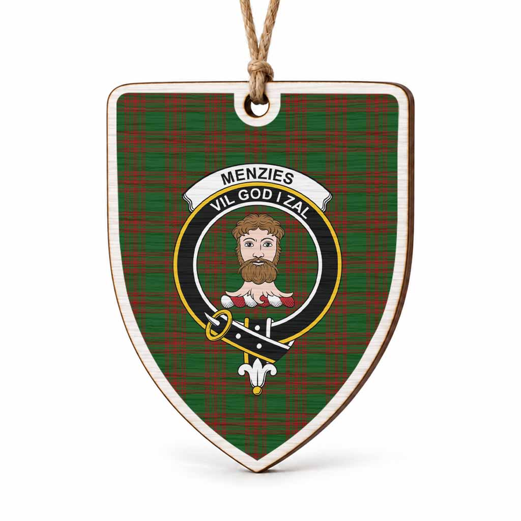 Menzies Tartan Crest Shield Wood Ornament , Scottish Heritage Family Keepsake Gift
