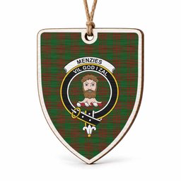 Menzies Tartan Crest Shield Wood Ornament , Scottish Heritage Family Keepsake Gift