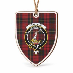 Wallace Tartan Crest Shield Wood Ornament , Scottish Heritage Family Keepsake Gift