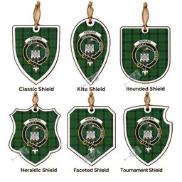 Kincaid Tartan Crest Shield Wood Ornament , Scottish Heritage Family Keepsake Gift