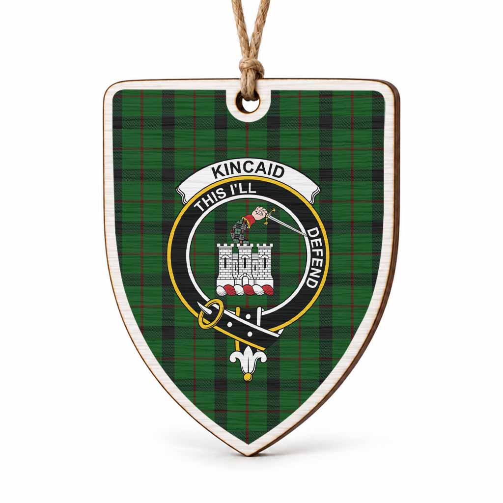Kincaid Tartan Crest Shield Wood Ornament , Scottish Heritage Family Keepsake Gift