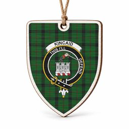 Kincaid Tartan Crest Shield Wood Ornament , Scottish Heritage Family Keepsake Gift