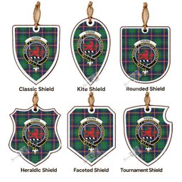Young Tartan Crest Shield Wood Ornament , Scottish Heritage Family Keepsake Gift
