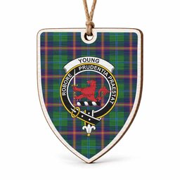 Young Tartan Crest Shield Wood Ornament , Scottish Heritage Family Keepsake Gift