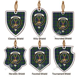 Gordon Tartan Crest Shield Wood Ornament , Scottish Heritage Family Keepsake Gift