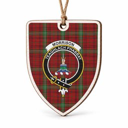 Morrison Tartan Crest Shield Wood Ornament , Scottish Heritage Family Keepsake Gift