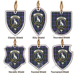 Hunter (Hunterston) Tartan Crest Shield Wood Ornament , Scottish Heritage Family Keepsake Gift