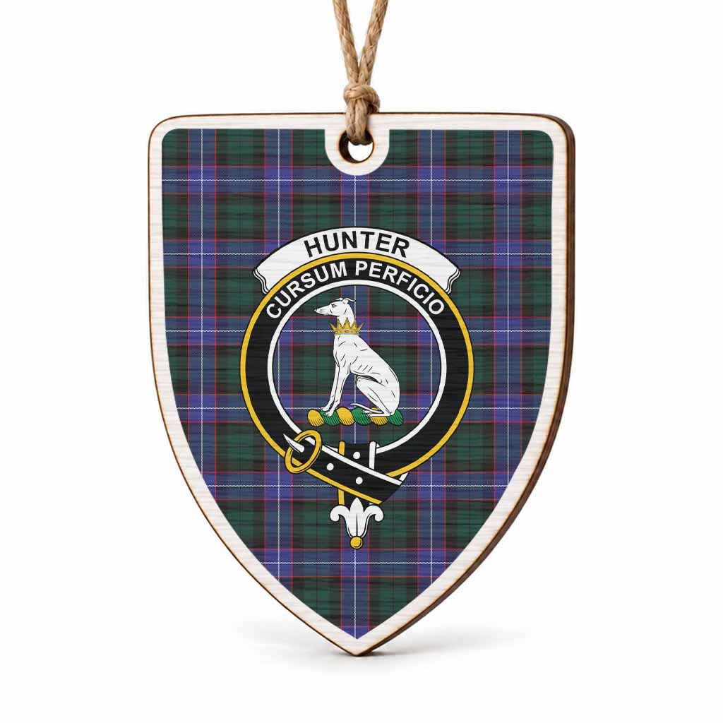 Hunter (Hunterston) Tartan Crest Shield Wood Ornament , Scottish Heritage Family Keepsake Gift
