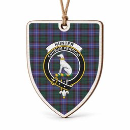 Hunter (Hunterston) Tartan Crest Shield Wood Ornament , Scottish Heritage Family Keepsake Gift