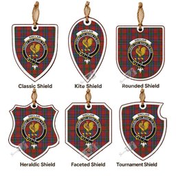 Sinclair Tartan Crest Shield Wood Ornament , Scottish Heritage Family Keepsake Gift