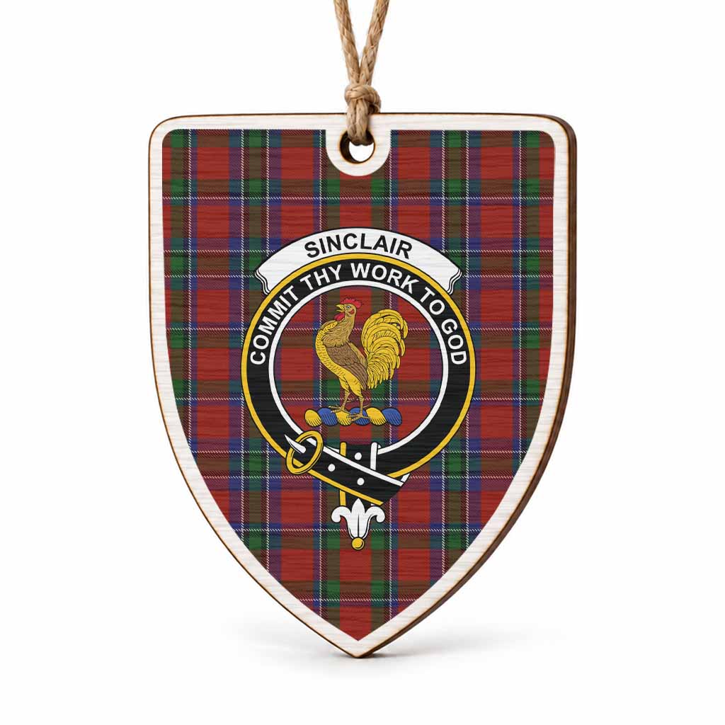 Sinclair Tartan Crest Shield Wood Ornament , Scottish Heritage Family Keepsake Gift