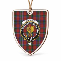Sinclair Tartan Crest Shield Wood Ornament , Scottish Heritage Family Keepsake Gift
