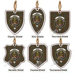 Gray Tartan Crest Shield Wood Ornament , Scottish Heritage Family Keepsake Gift