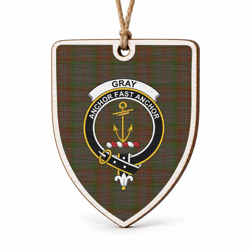 Gray Tartan Crest Shield Wood Ornament , Scottish Heritage Family Keepsake Gift